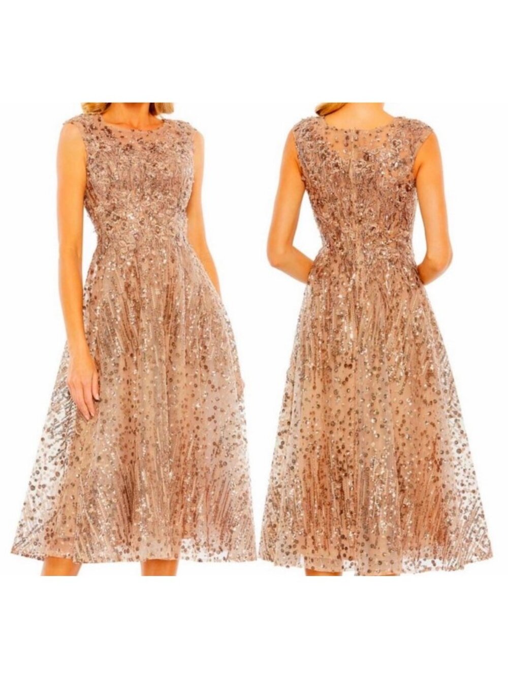 Mac Duggal Women's Gold Sequined Cap Sleeve Fit & Flare Formal Dress Size 12